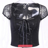 Short Sleeve Lace Bandage Gothic Cropped Shirt