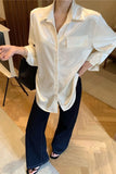 Long Sleeve Sexy Back Lace Transparent Satin Blouse Shirt 