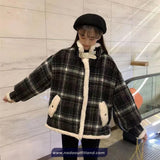 Loose Plaid Pattern Woolen Coat Jacket