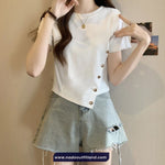 Short Sleeve Asymmetrical Design Side Button Shirt