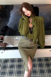 Long Sleeve Sexy Design Green Blouse Shirt