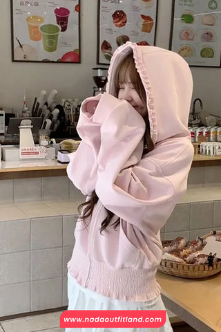 Loose Hooded Ruffles Style Cute Sweatshirt