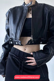 Long Sleeve Sexy Cropped Leather Zipper Jacket