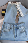 High Waist Lace Edge Design Jeans Pants