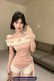 Slash Neck Off Shoulder Butterfly Design Irregular Shirt