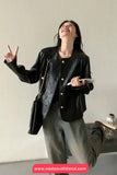 Long Sleeve O-Neck PU Leather Jacket