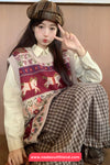 Sleeveless Cute Horse Cartoon Knitted Vest Sweater