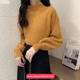 Long Sleeve Semi High Neck Knitted Casual Sweater