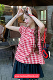Cute Sleeveless O-Neck Plaid Blouse Shirt
