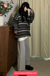Loose V-Neck Retro Striped Sweater