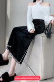 High Waist Sweet Pearl Velvet Slit Cut Skirts