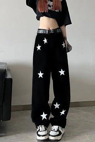 High Waist Stars Pattern Jeans Pants