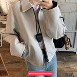 Long Sleeve Double Sided Striped Turn Down Collar Jacket