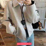 Long Sleeve Double Sided Striped Turn Down Collar Jacket