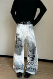 pgrade your Y2K Streetwear Aesthetic with these Musical Notation Graffiti Men's Jeans Pants. The ultimate essential for 90s skate outfits, graphic printed baggy denim trends, and alternative everyday lookbooks. Featuring a flattering loose wide-leg fit and a bold music theory street-art motif, these printed denim trousers are a must-have for your Aesthetic Pants.