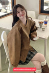 Long Sleeve O-Neck Faux Suede Zipper Jacket