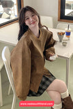 Long Sleeve O-Neck Faux Suede Zipper Jacket
