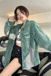 Vintage Green Paneled Denim Jacket