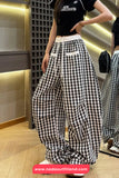 Loose Front Pockets Retro Plaid Sweatpants