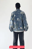 Long Sleeve Retro Flowers Pattern Denim Jeans Jacket