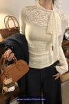 Long Sleeve Sling Lace Neck Style Elegant Shirt