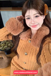 Long Sleeve Fur Collar Vintage Knitted Mini Dress