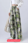 Elastic Waist Plaid Pattern Vintage Long Pants