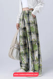 Elastic Waist Plaid Pattern Vintage Long Pants