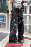 Thunder Lightning Gothic Washed Grey Jeans Pants