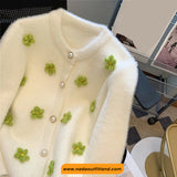 Long Sleeve 3D Flowers Pattern O-Neck Cardigan Sweater