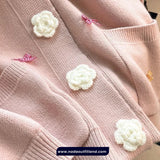 Long Sleeve V-Neck Cute Bow Floral Button Cardigan Sweater
