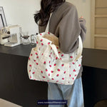 Cute Strawberry Pattern Corduroy Hand Bag