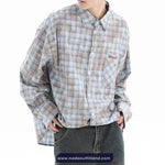 Long Sleeve Retro Plaid Tie Dye Style Blouse Shirt