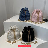 Cute Pearl Tassel Denim Women Bucket Bag