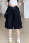 Loose Retro Black Color Jeans Shorts