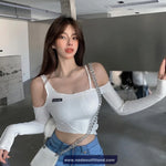 Long Sleeve Sexy Off Shoulder Cropped Slim Shirt