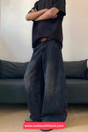 High Waist Washed Black Men Jeans Pants