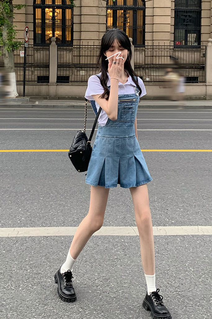 Sexy Cute Folds Denim Mini Dress Nada Outfit Land Sexy Cute Folds Denim Mini Dress Nada Outfit Land