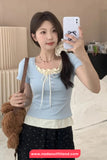 Fake Two Piece Style Bow Patchwork Casual Cropped Slim Shirt