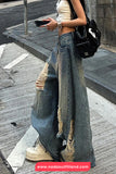 Loose Hole Ripped Vintage Jeans Pants