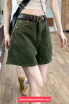 High Waist Green Denim Casual Shorts
