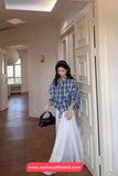 Long Sleeve Loose Drawstring Plaid Blouse Shirt