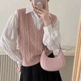 V-Neck Solid Knitted Vest Sweater