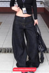 High Waist Washed Black Style Loose Jeans Pants