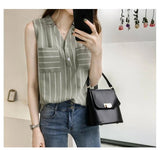 Casual Striped Sleeveless Style Blouse Shirt