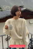 Long Sleeve O-Neck Ruffles Patchwork Knitted Sweater