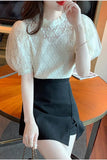 Short Sleeve Lace Hollow Out Blouse Shirt