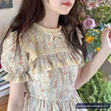 Short Sleeve Vintage Stand Collar Floral Pattern Mini Dress