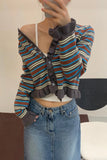 Level up your Coquette Aesthetic with this Striped Cropped Ruffles Cardigan. The perfect choice for Soft Girl outfits, French-chic styles, and "ballet-core" inspired looks. Featuring a flattering cropped fit and adorable ruffle details, this striped sweater is a must-have for your Aesthetic Outfits mood board.