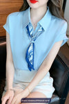 Short Sleeve Elegant Chiffon Silk Blouse Shirt